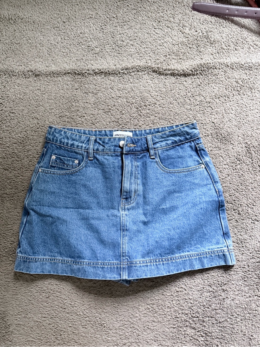 Princess Polly Medium Blue Denim A-Line Mini Skort